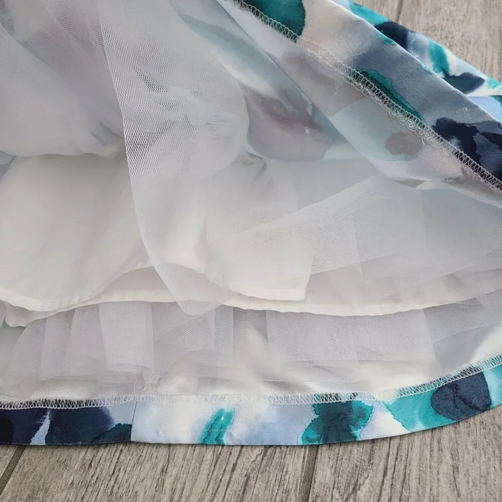 Gymboree Dressed Up Watercolor blue and teal floral party dress girls size 5